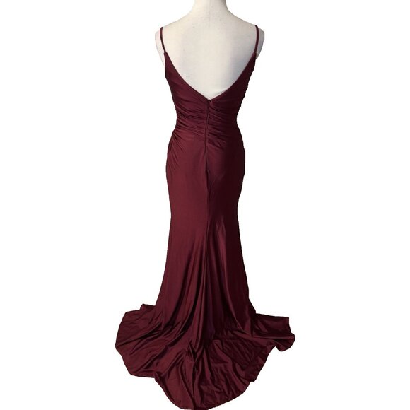 La Femme 103544 Dress 4 Burgundy Sleeveless V Neck Formal Gown NEW - Picture 5 of 14
